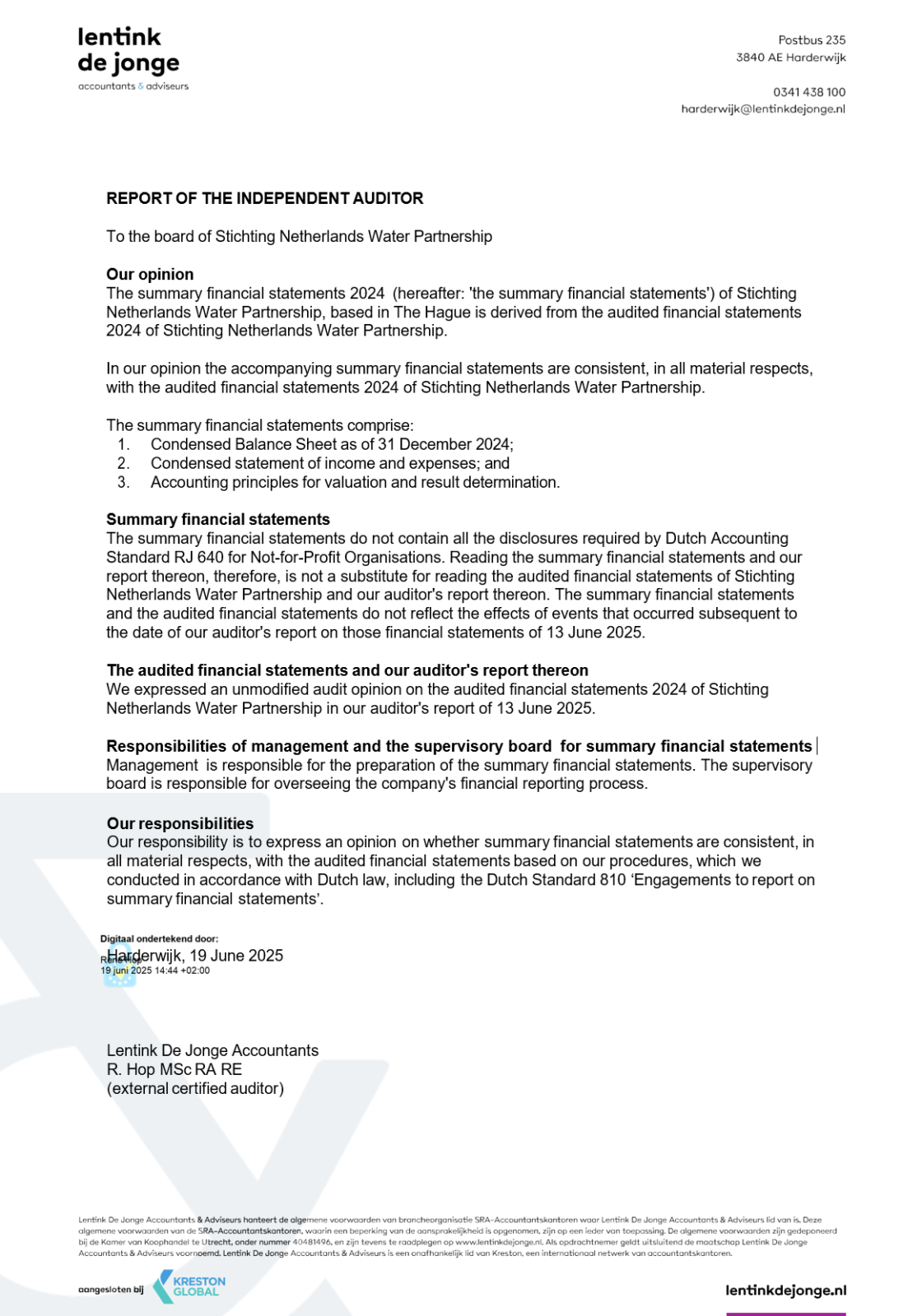 Report of independent auditor